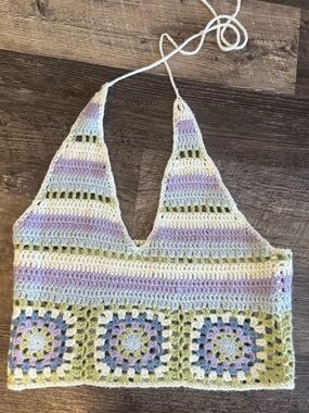 Pretty Garbage Lavender blue, green & white Crochet halter